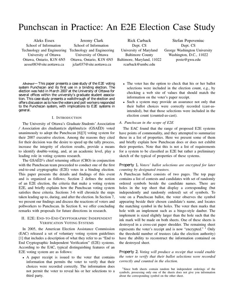 Punchscan in Practice: An E2E Election Case Study