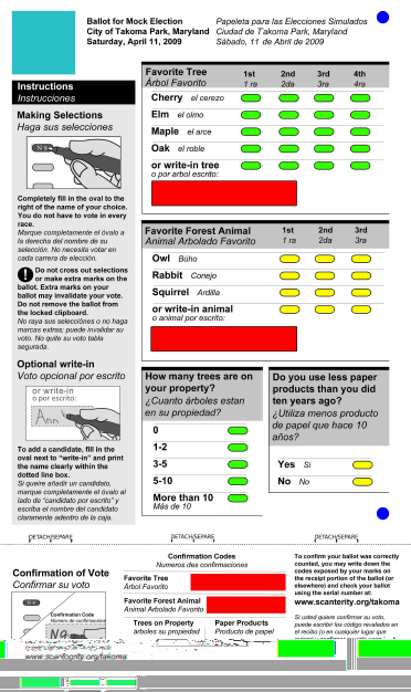 Scantegrity Mock Election at Takoma Park (summary)